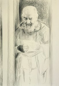 Padre Pio Reading, 1988-89 (szén papíron)