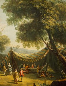 Sátor vidéken élő zenével, részlet a tavaszból, Antonio Diziani (1737-1797), olaj, vászon, 74x92 cm, Olaszország