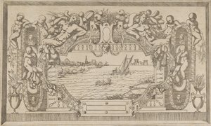 Táj díszkerettel, kb. 1543. alkotó: Antonio Fantuzzi