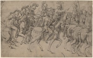 Íjat és gerelyeket hordozó lovasok alkotó: Antonio Fantuzzi after Giulio Romano