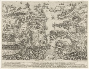 A máltai csata teljes áttekintése Dimostrazione di tutta la guerra (cím a tárgyon) Málta ostroma (sorozat címe) alkotó: Antonio Francesco Lucini