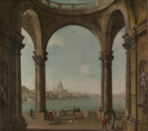 Capriccio St. Pauls és Old London Bridge. alkotó: Antonio Joli