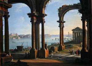 Harbour Scene through Ruined Arches (olaj, vászon) alkotó: Antonio Joli