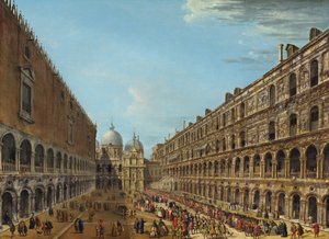 Felvonulás a hercegi palota udvarában, Velence, 1742 vagy azután. alkotó: Antonio Joli