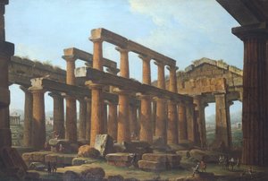 Antonio Joli (1700-1777) Poszeidón temploma Paestumban alkotó: Antonio Joli