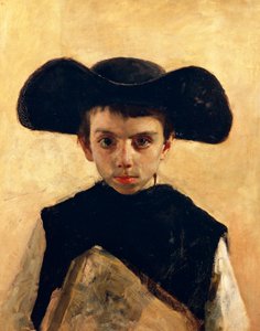 Prevetariello (kispap), Antonio Mancini (1852-1930), olaj, vászon, 66x53 cm