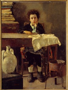 A kisiskolás fiú vagy szegény iskolás fiú Antonio Mancini festménye (1852-1930) 19. század V. 1,3x0,97 m Párizs, Musee d