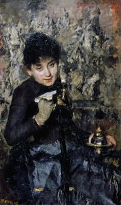 Nő tintatartóval, 1875 körül, Antonio Mancini (1852-1930), olaj, vászon