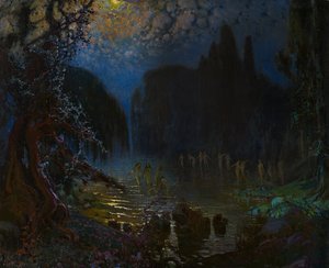 A nimfák fürdőzése - Munoz Degrain, Antonio (1840-1924) - c. 1915 - Olaj, vászon - 76,5x93,5 - Museo Carmen Thyssen, Malaga