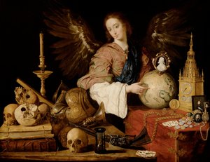 ""Allegorie de la Vanite"" ("A hiúság allegóriája") Hiúság részlete és egy kialudt gyertya - Antonio de Pereda y Salgado (1611-1678) festménye 1634 Méret: 139,5x174 cm Bécs, Kunsthistorisches Museum