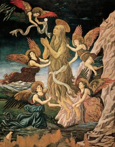 Egyiptomi Szent Mária mennybemenetele vagy Szent Mária Magdolna mennybemenetele, Antonio Benci, Pollaiuolo (1431-ca 1498), olaj és tempera, fa alkotó: Antonio Pollaiuolo