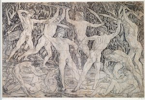 Meztelen harcosok harca Antonio Pollaiolo (Pollaiuolo vagy Benci) rajza (kb. 1431-1498) 1470 Nyomtatási és Rajzok Tanszék, Uffizi Firenze alkotó: Antonio Pollaiuolo