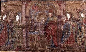 Az Angyali üdvözlet Zakariásnak, Keresztelő Szent János életének jeleneteit ábrázoló kárpit (textil) alkotó: Antonio Pollaiuolo
