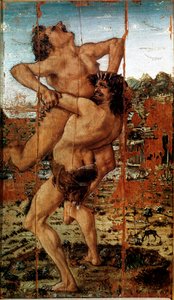 Herkules tizenkét műve: „Héraklész (Herkules) Emelje fel az óriás ante-t” Antonio Benci Pollaiolo (Pollaiuolo) festménye (1431-1498)