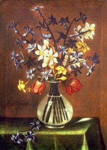 Virágcsendélet, köztük jácint, tulipán és fácánszem (olaj)