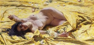 Sárga lepedőn meztelenül. alkotó: Antonio Rizzi