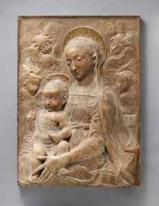 Madonna és gyermeke angyalokkal, 1455-60 körül (márvány aranyozott részlettel)