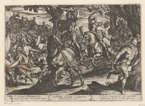 Absolon ajtó Joáb gedood Absolan lógó hajjal esik le (cím a tárgyon) Oudtestamentische strijdscènes (sorozat címe) alkotó: Antonio Tempesta