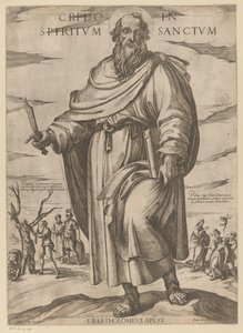 Szent Bertalanról Hiszek a Szentlélekben (cím a tárgyon) Krisztus, Mária en de apostle (sorozat címe) alkotó: Antonio Tempesta