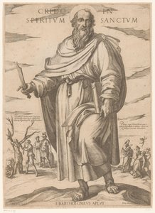 Szent Bertalanról Hiszek a Szentlélekben (cím a tárgyon) Krisztus, Mária en de apostle (sorozat címe) alkotó: Antonio Tempesta