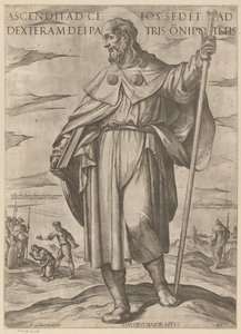 De heilige Jakobus de Meerdere Aki felment a mennybe, a Mindenható Atya Isten jobbján ül (cím a tárgyon) Krisztus, Mária en de apostle (sorozat címe) alkotó: Antonio Tempesta