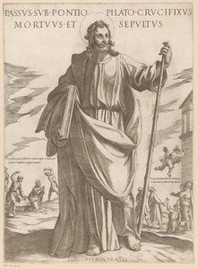 De heilige Jakobus de Mindere Poncius Pilátus alatti szenvedés, keresztre feszítve, meghalva és eltemetve (cím a tárgyon) Krisztus, Mária en de apostle (sorozat címe) alkotó: Antonio Tempesta