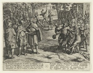 Az öreg bataviai férfiak levásárolják a rómaiak szolgálatát, 69-70 The Batavian Revolt (sorozat címe) Batavorum cum Romanis Bellum, à Corn. Tacito / The Batavian Oft Old Holland Warhe a Romeynen ellen (sorozat címe a tárgyon) alkotó: Antonio Tempesta
