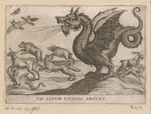A sárkány elriaszt más állatokat Ubi adsum vitiosa absunt (cím az objektumon) Harc állatok (sorozat címe) alkotó: Antonio Tempesta