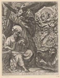 Szent Jeromos a vadonban az utolsó ítéletet szemlélve S. Hieronimus (cím a tárgyon) alkotó: Antonio Tempesta