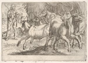 Herkules és a geryoneszi ökrök: jobb kezével felemelt ütővel Herkules szembeszáll..., 1608.