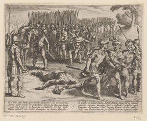 Julius Civilist letartóztatják, testvérét, Paulust pedig lefejezik Bataviai háborúk a rómaiak ellen (sorozat címe) Batavorum cum Romanis Bellum (sorozat címe) alkotó: Antonio Tempesta