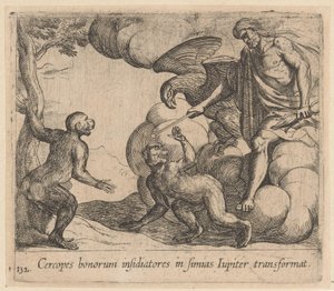 Jupiter majommá változtatja Cercopest A Jupiter a jó ostromlóit majmokká alakítja (cím a tárgyon) Metamorfózis vagy átalakulások (sorozat címe) Metamorfosen van Ovidius (sorozat címe) alkotó: Antonio Tempesta