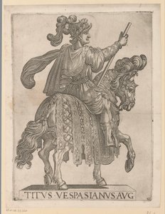 Titus császár lóháton Az első tizenkét római császár lóháton (sorozat címe) XII Caesares in Equestri (sorozat címe) alkotó: Antonio Tempesta