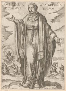 Maria Üdvözlégy Mária, kegyelemmel teljes, Uram veled (cím a tárgyon) Krisztus, Mária en de apostle (sorozat címe) alkotó: Antonio Tempesta