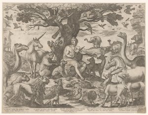 Orpheus zenéjével elvarázsolja az állatokat alkotó: Antonio Tempesta