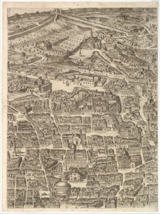Róma város terve. 3. rész a Santa Maria Maggiore-val, a Pantheonnal és Traianus..., 1645. alkotó: Antonio Tempesta