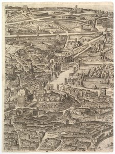 Róma város terve. 4. rész az Aracoeli Santa Maria-val, a Forum Romanummal, a ..., 1645. alkotó: Antonio Tempesta