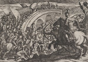11. tábla: Civilis csapatai átkelve a Maas folyón, A rómaiak háborúja a ... ellen, 1611-ből. alkotó: Antonio Tempesta