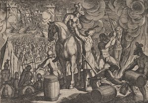 13. tábla: Támadás a római erőd ellen éjjel, A rómaiak háborúja a Ba... című filmből, 1611. alkotó: Antonio Tempesta