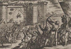 14. tábla: Új támadás a régi erőd ellen, A rómaiak háborúja a bataviak ellen..., 1611-ből. alkotó: Antonio Tempesta