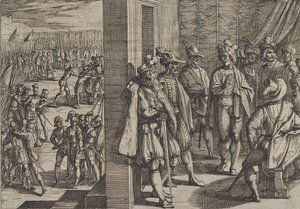 18. tábla: Civilis titkos találkozója más trieri vezetőkkel, A római háborúból..., 1611. alkotó: Antonio Tempesta