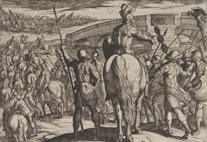 24. tábla: A visszafordult új római csapatok előretolt gárdája, A római háború... című filmből, 1611. alkotó: Antonio Tempesta