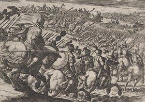 25. tábla: Cerialis római parancsnok támadásai Trier közelében, A rómaiak háborúja Agai... című filmből, 1611. alkotó: Antonio Tempesta