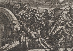 27. tábla: A hollandok a Mosel-parti római tábor meglepetésszerű támadása közben, a The Wa...-ból, 1611. alkotó: Antonio Tempesta
