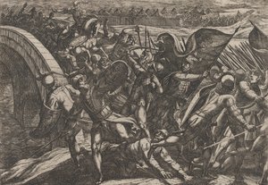 27. tábla: A hollandok a Mosel-parti római tábor meglepetésszerű támadása közben, a The Wa...-ból, 1611. alkotó: Antonio Tempesta