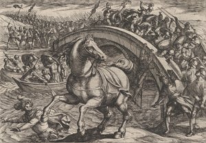 31. tábla: A civilis leszállni kényszerült, és átúszni a folyón, A rómaiak háborújából..., 1611. alkotó: Antonio Tempesta