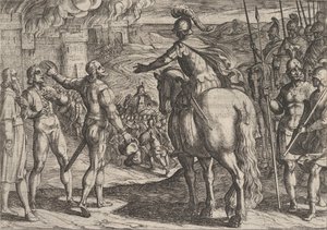 34. tábla: A rómaiak felgyújtják a holland vidéket, A rómaiak háborúja a... című filmből, 1611. alkotó: Antonio Tempesta