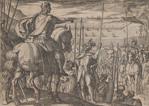 3. tábla: Sándor oktatja katonáit, Nagy Sándor tetteiből, 1608. alkotó: Antonio Tempesta
