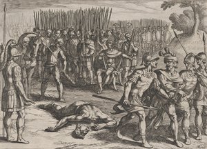 3. tábla: Claudius Civilis letartóztatva és testvére, Paulus lefejezve, a Ro... háborúból, 1611. alkotó: Antonio Tempesta