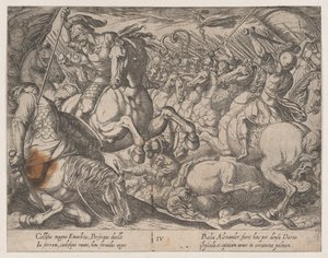 4. tábla: Sándor harcban a perzsákkal, Nagy Sándor tetteiből, 1608. alkotó: Antonio Tempesta